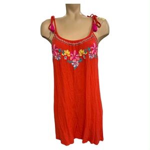 Accessorize Red Dress with Floral Embroidery Size M